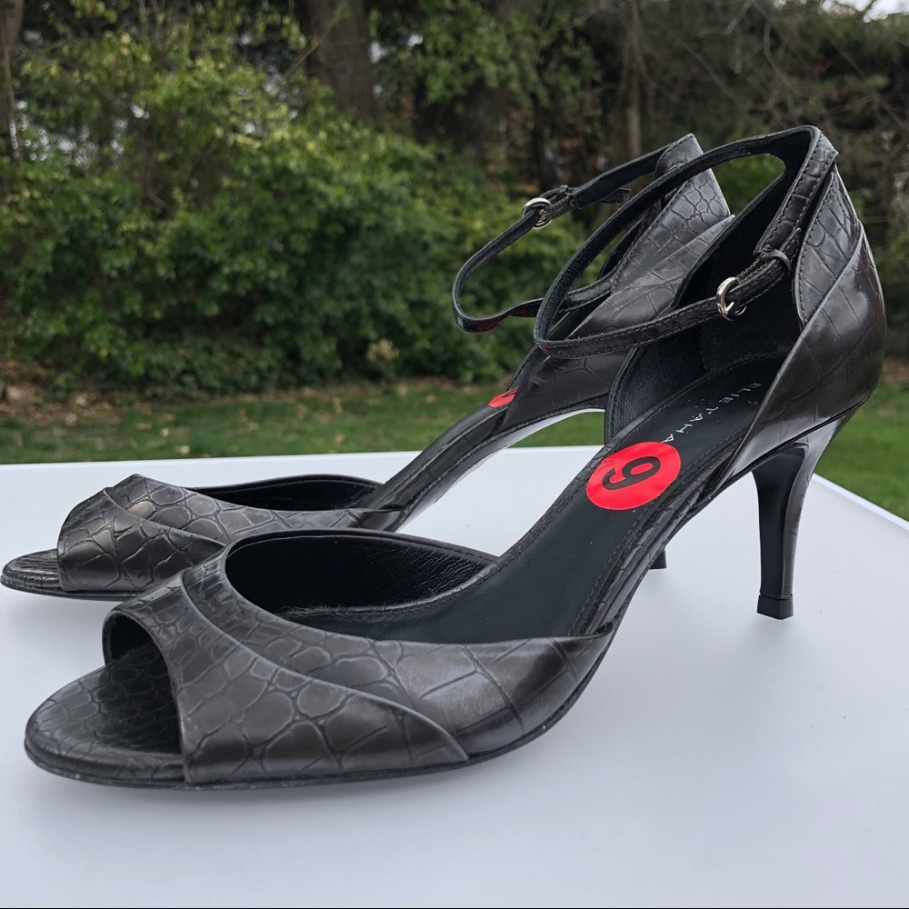 Elie Tahari Croc Black D’Orsee Peep Toe Heels Y2K Vintage Old Money Coquette New